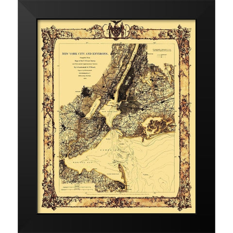 New York New York - Lindenkohl 1860 Black Modern Wood Framed Art Print by Lindenkohl