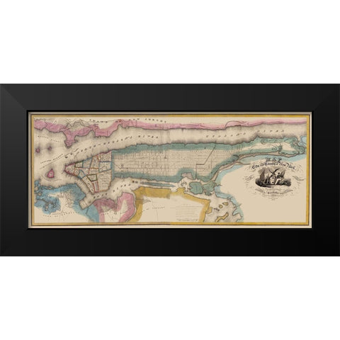 New York New York - Burr 1832 Black Modern Wood Framed Art Print by Burr