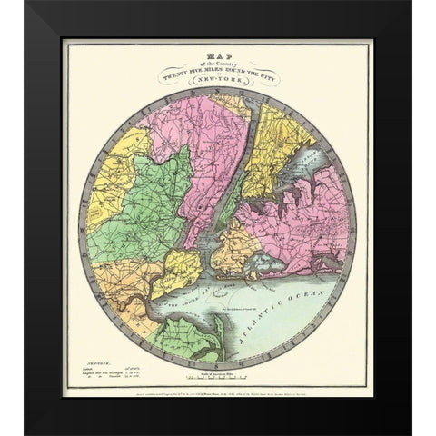 New York City, 25 Miles Around the City New York Black Modern Wood Framed Art Print by Illman
