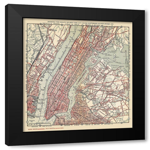 New York City Northward to High Bridge - 1894 Black Modern Wood Framed Art Print with Double Matting by Unknown