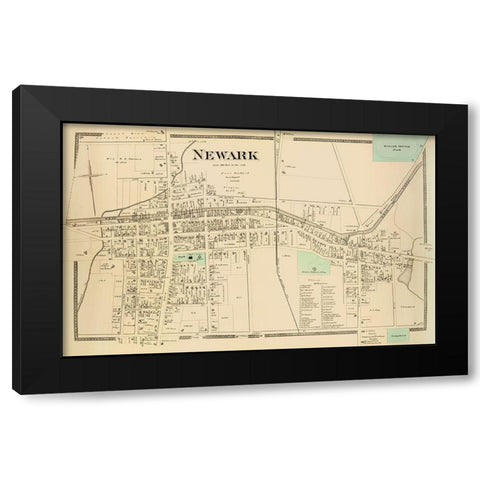 Newark City New York Landowner - Beers 1874 Black Modern Wood Framed Art Print with Double Matting by Beers