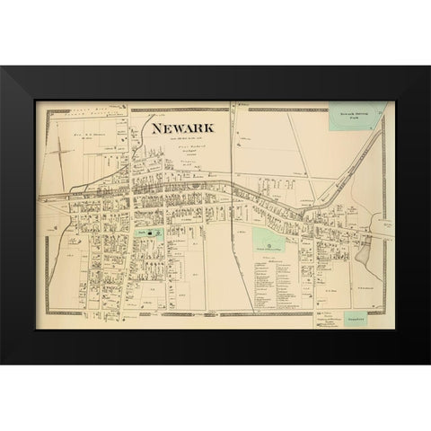 Newark City New York Landowner - Beers 1874 Black Modern Wood Framed Art Print by Beers