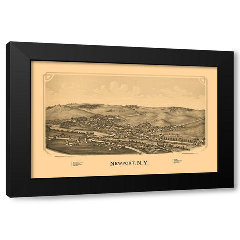 Newport New York - Burleigh 1890  Black Modern Wood Framed Art Print by Burleigh
