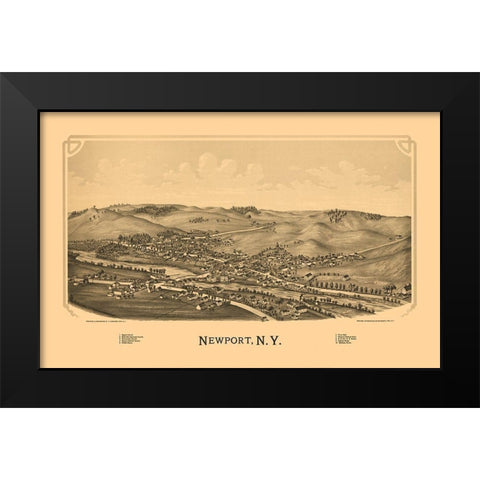 Newport New York - Burleigh 1890  Black Modern Wood Framed Art Print by Burleigh