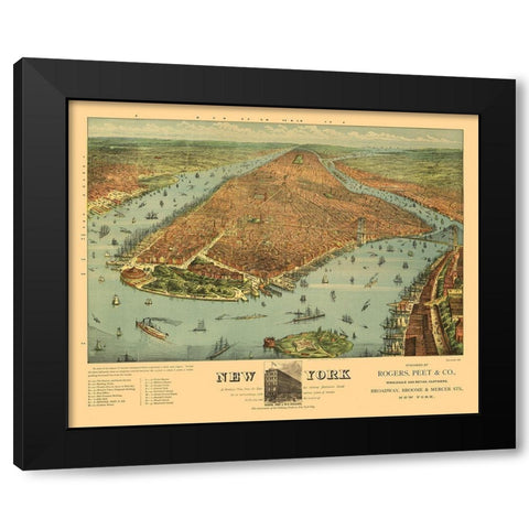 New York - Ives 1879  Black Modern Wood Framed Art Print with Double Matting by Ives