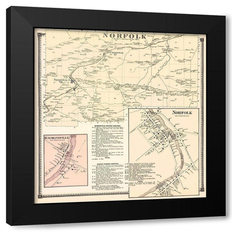 Norfolk New York Landowner - Stone 1865 Black Modern Wood Framed Art Print by Stone