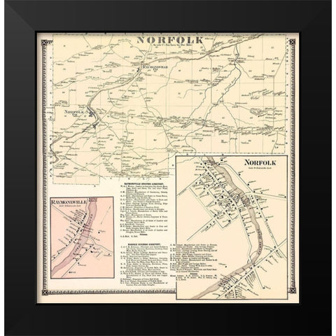 Norfolk New York Landowner - Stone 1865 Black Modern Wood Framed Art Print by Stone