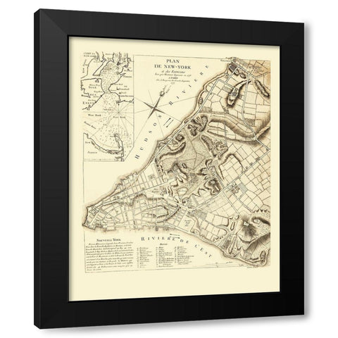 New York New York Planning - French Engineers 1775 Black Modern Wood Framed Art Print with Double Matting by French Engineers