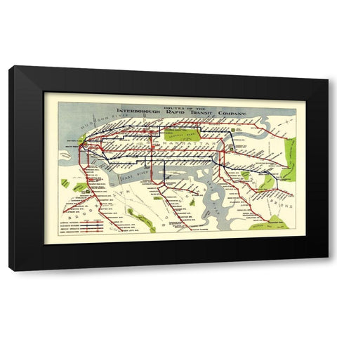 New York City IRT Routes - 1924 Black Modern Wood Framed Art Print with Double Matting by Unknown