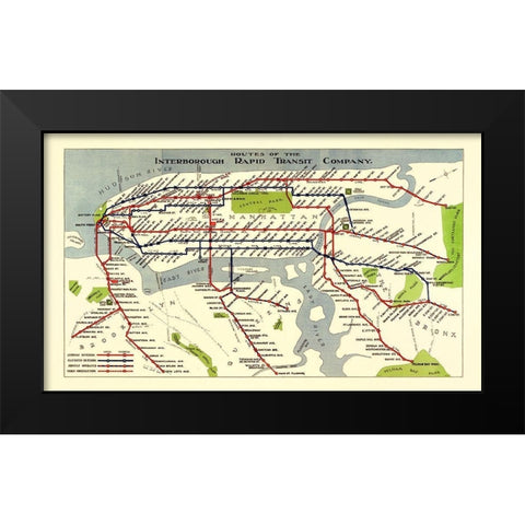 New York City IRT Routes - 1924 Black Modern Wood Framed Art Print by Unknown