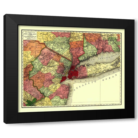 New York City Railroads - Rand McNally 1908 Black Modern Wood Framed Art Print with Double Matting by Rand McNally