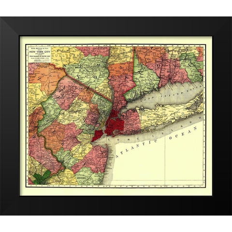 New York City Railroads - Rand McNally 1908 Black Modern Wood Framed Art Print by Rand McNally