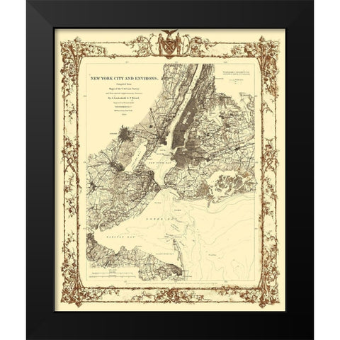New York City New York - Lindenkohl 1860  Black Modern Wood Framed Art Print by Lindenkohl