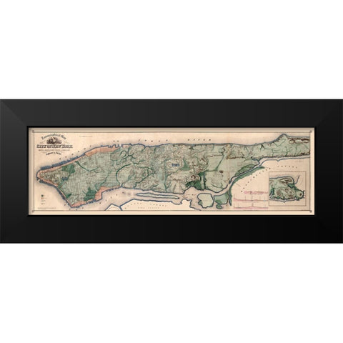 New York City New York - Viele 1865  Black Modern Wood Framed Art Print by Viele