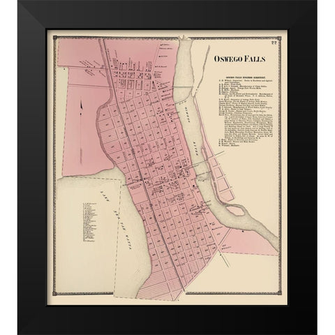 Oswego Falls New York Landowner - Stone 1867 Black Modern Wood Framed Art Print by Stone