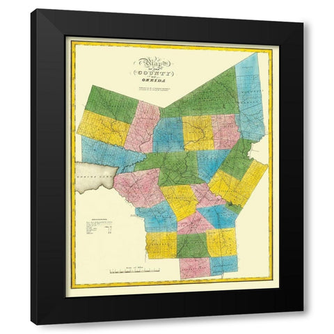 Oneida New York Landowner - Burr 1829 Black Modern Wood Framed Art Print with Double Matting by Burr
