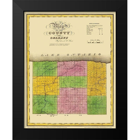 Orleans New York - Burr 1829 Black Modern Wood Framed Art Print by Burr