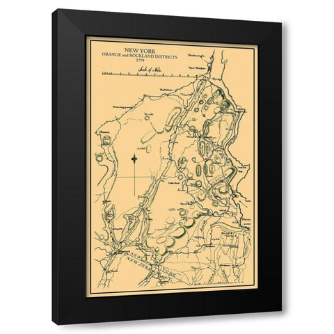 Orange  Rockland New York Landowner - Burr 1779 Black Modern Wood Framed Art Print with Double Matting by Burr