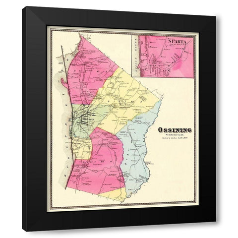 Ossining, Sparta New York Landowner - Beers 1868 Black Modern Wood Framed Art Print by Beers