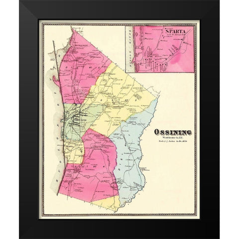 Ossining, Sparta New York Landowner - Beers 1868 Black Modern Wood Framed Art Print by Beers