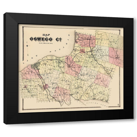 Oswego New York - Burr 1866 Black Modern Wood Framed Art Print with Double Matting by Burr