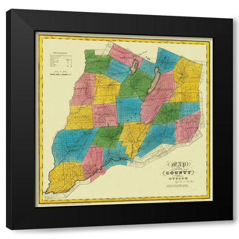 Otsego New York Landowner - Burr 1829 Black Modern Wood Framed Art Print by Burr