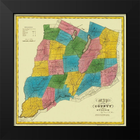 Otsego New York Landowner - Burr 1829 Black Modern Wood Framed Art Print by Burr