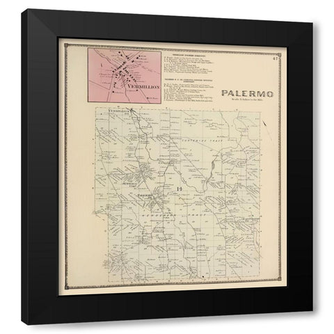 Palermo New York Landowner - Stone 1866 Black Modern Wood Framed Art Print with Double Matting by Stone