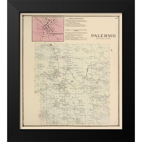 Palermo New York Landowner - Stone 1866 Black Modern Wood Framed Art Print by Stone