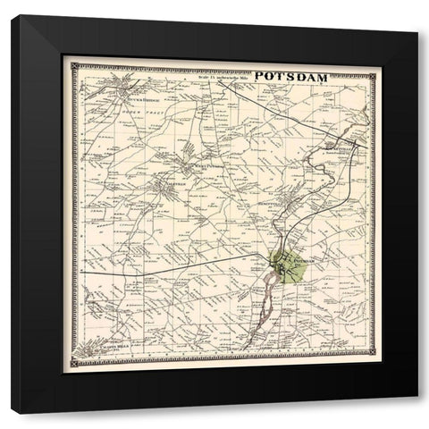 Potsdam New York Landowner - Stone 1865 Black Modern Wood Framed Art Print with Double Matting by Stone