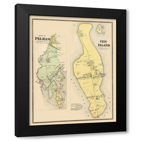 Pelham, City Island New York Landowner - Beers Black Modern Wood Framed Art Print by Beers