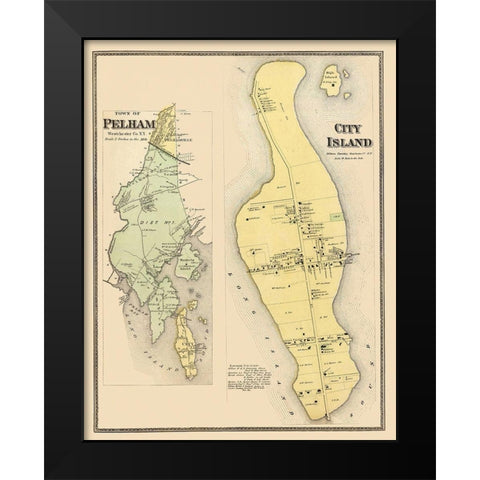 Pelham, City Island New York Landowner - Beers Black Modern Wood Framed Art Print by Beers