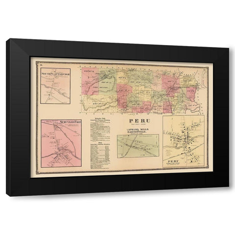 Peru New York Landowner - Beers 1869 Black Modern Wood Framed Art Print by Beers
