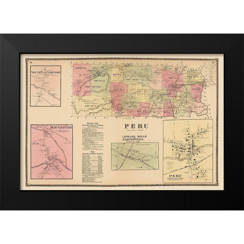 Peru New York Landowner - Beers 1869 Black Modern Wood Framed Art Print by Beers