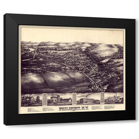 Philmont New York -1881 Black Modern Wood Framed Art Print with Double Matting by Unknown