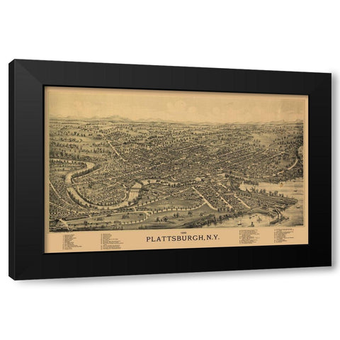 Plattsburgh New York - Burleigh 1899  Black Modern Wood Framed Art Print with Double Matting by Burleigh