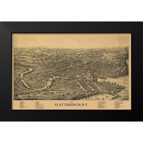 Plattsburgh New York - Burleigh 1899  Black Modern Wood Framed Art Print by Burleigh