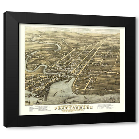Plattsburgh New York - Stoner 1877  Black Modern Wood Framed Art Print with Double Matting by Stoner