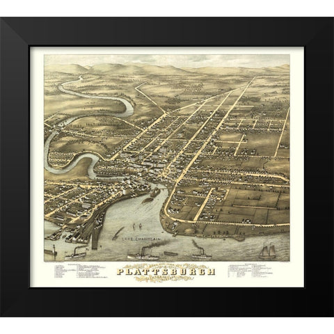 Plattsburgh New York - Stoner 1877  Black Modern Wood Framed Art Print by Stoner