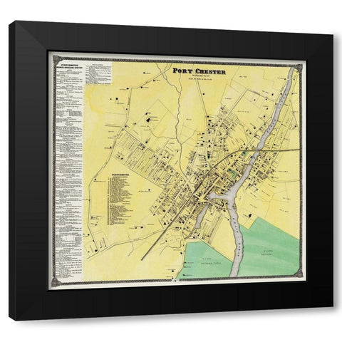 Port Chester New York Landowner - Beers 1868 Black Modern Wood Framed Art Print by Beers