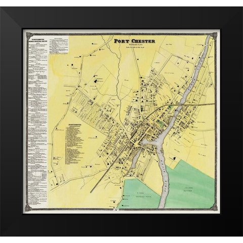 Port Chester New York Landowner - Beers 1868 Black Modern Wood Framed Art Print by Beers