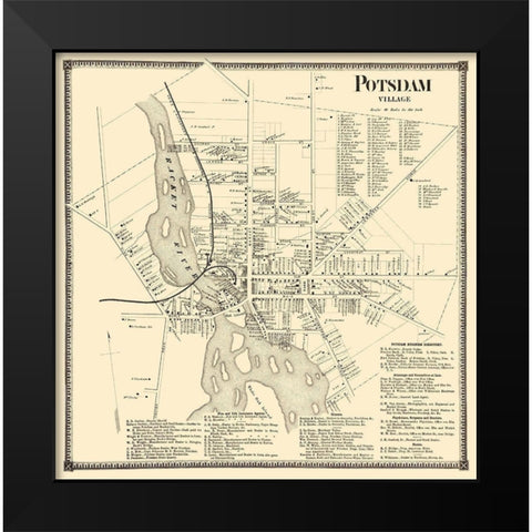Potsdam Village New York Landowner - Stone 1865 Black Modern Wood Framed Art Print by Stone