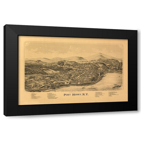 Port Henry New York - Burleigh 1889  Black Modern Wood Framed Art Print with Double Matting by Burleigh