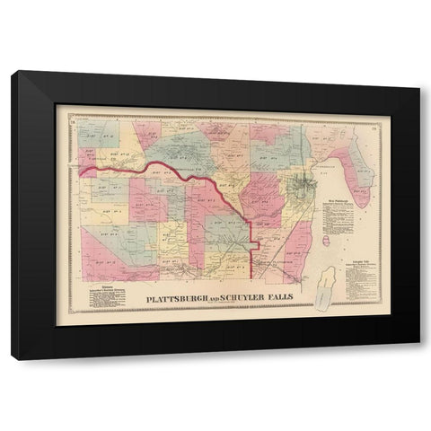 Plattsburgh, Schuyler Falls New York Landowner Black Modern Wood Framed Art Print by Beers