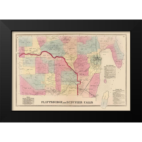 Plattsburgh, Schuyler Falls New York Landowner Black Modern Wood Framed Art Print by Beers