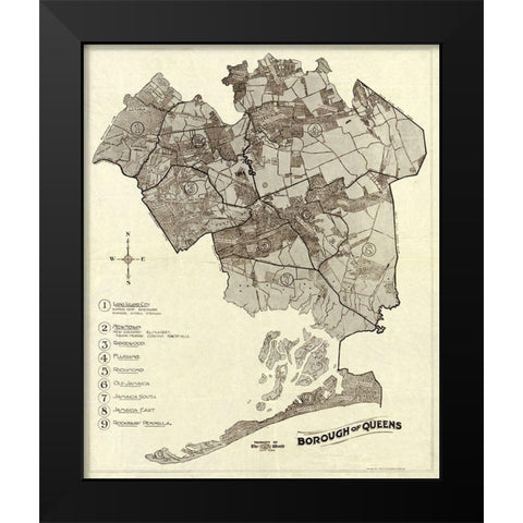 Queens New York -1918 Black Modern Wood Framed Art Print by Unknown