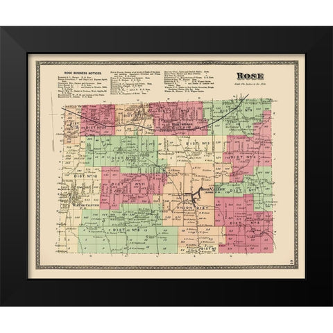 Rose New York Landowner - Beers 1874 Black Modern Wood Framed Art Print by Beers