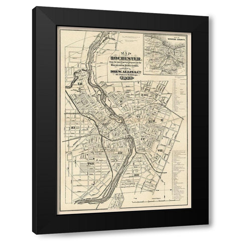 Rochester New York - Allis 1872  Black Modern Wood Framed Art Print by Allis