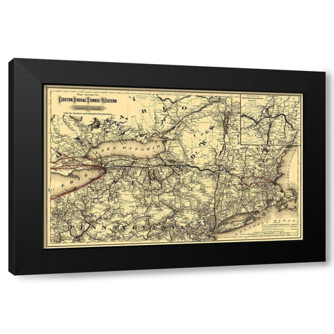 Boston, Hoosac Tunnel and Western Railway 1881 Black Modern Wood Framed Art Print with Double Matting by Colton
