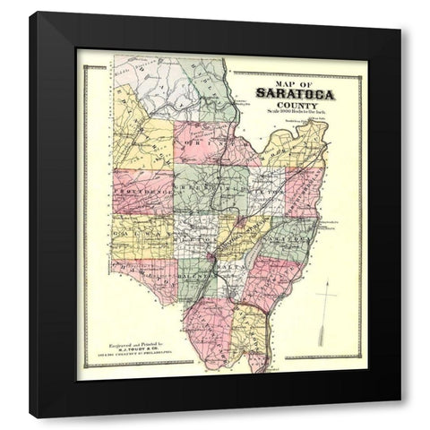 Saratoga New York - Burr 1866 Black Modern Wood Framed Art Print by Burr